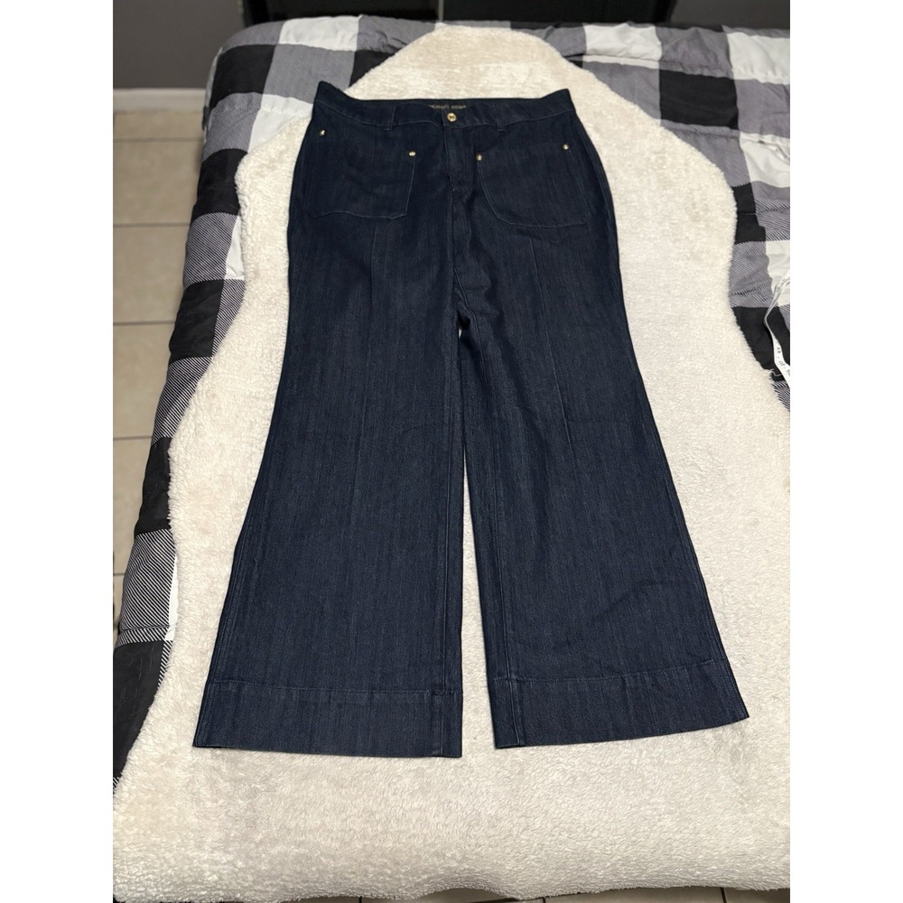 Michael Kors Dark Wash Wide Leg Sailor Denim Jeans Plus Size 16W Pants